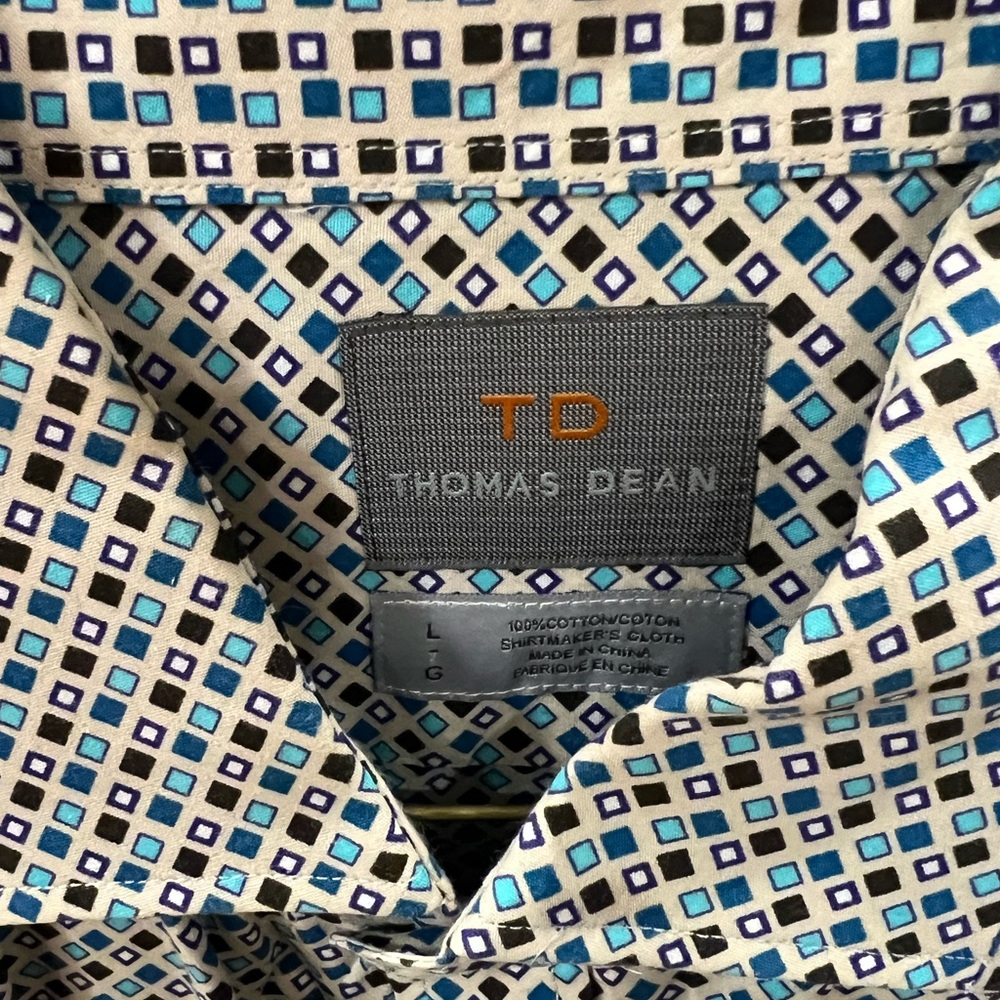 Thomas Dean White Geometric Print Long Sleeve Shirt